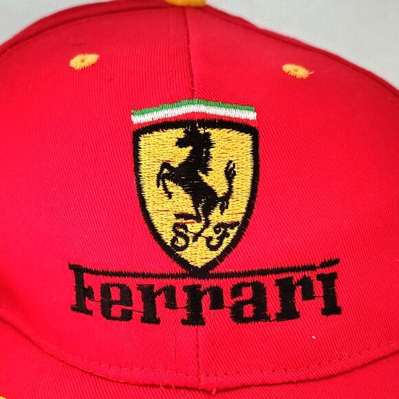 Red Ferrari Embroidered Baseball Cap Hat Gold Emblems Adjustable Hook & Loop - Picture 2 of 7
